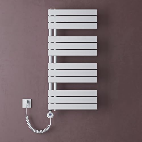 dopprro Radiador Toallero Horizontal de Agua Caliente, Montaje en Pared, 104x50 cm, Color Blanco con Resistencia Eléctrica de 800W, Calienta Toallas y Calefacción para Baño FN