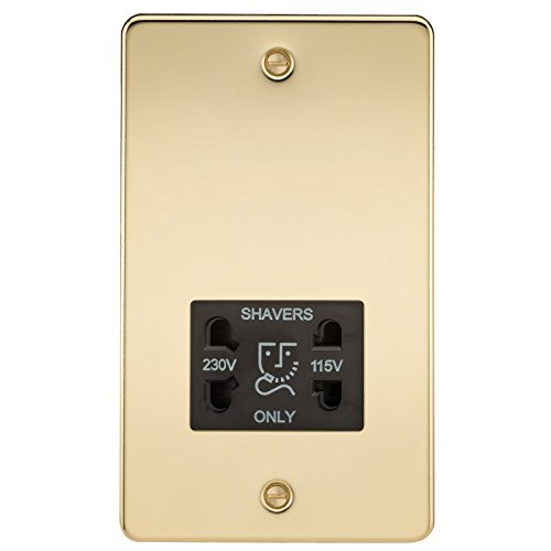 Knightsbridge FPAV8900PB Flat Plate 115V/230V Dual Voltage Shaver Socket-Polished Brass with Black Insert