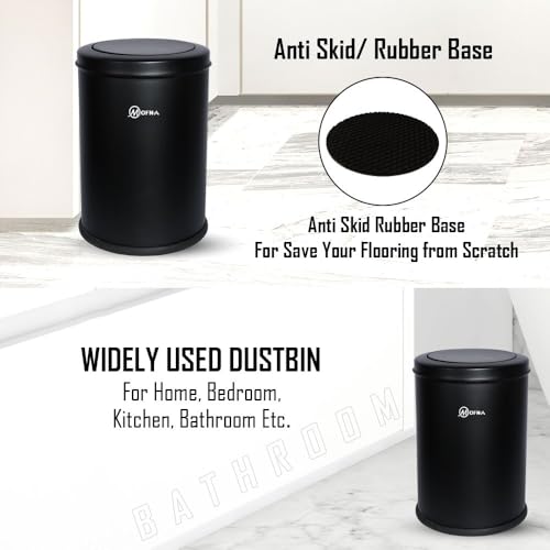 Image of mofna Stainless Steel Swing lid dustbin, Garbage Bin, Trash Can, with removable lid For Home, Kitchen, Bathroom, Office & Commercial Use - 12x28 In -60 Liter, Black, Pack of 1