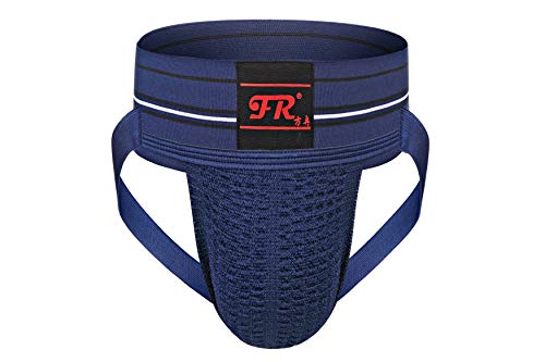 F plus R Mens Athletic Supporter Jockstrap With 3 Inch Wide Waistband Dark Blue Large