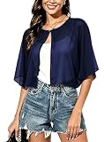 Vossmi Mujer Chales de Novia Ligero Chala de Gasa para La Playa Verano Fiesta Chale para Mujer Elegante Capa Gasa con Botones Capas Invitada Boda Cover Up Azul Marino