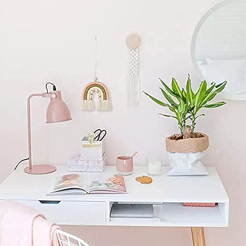 Image of BOHO GARDEN Macrame Rainbow Charm - Essential Oil Diffuser for Cars, Baby Nursery, Children's Bedroom & Home Decor - Colorful Decorative Hanging Air Freshener & Accessories - 3.5x4 - Rose Gold