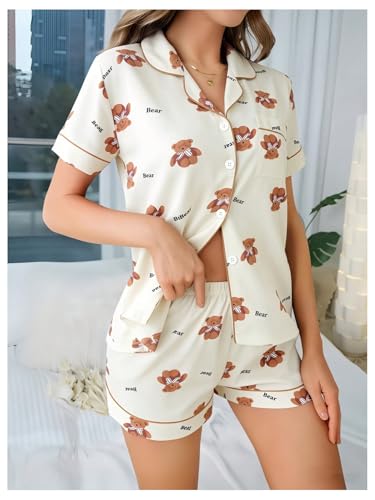 Image of Verdusa Pajamas For Women Set 2 Piece Summer Pajama Sets Cute Pjs Lounge Matching Button Shirt with Shorts