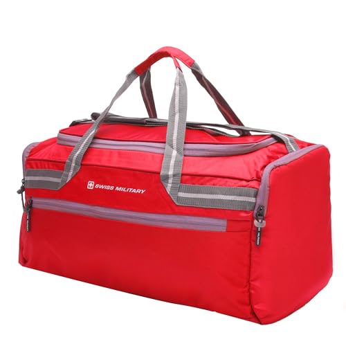 Image of Swiss Military BULLZ 47L Travel Duffle Bag for Men & Women, 100% Polyester, Large Capacity Gym Bag, Front & Dual Side Zip Pockets, with Adjustable Shoulder Strap & Multiple Zipper Pockets-Red