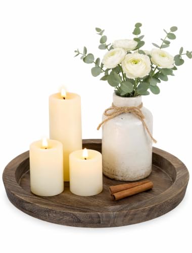 Hanobe Round Wooden Candle Holder Trays for Coffee...