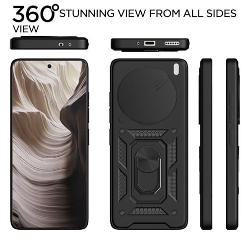 Image of Pikkme Back Cover for Vivo X200 Pro 5G | D10 Tough Armor | 360 Protection Case | Sliding Camera Shield Cover & Ring Holder Stand Bumper Case (Black)
