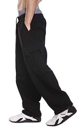 PRO 5 Fleece Cargo Sweatpants 60/40 Light Heavy Soft Warm Active Pants (M, Black)