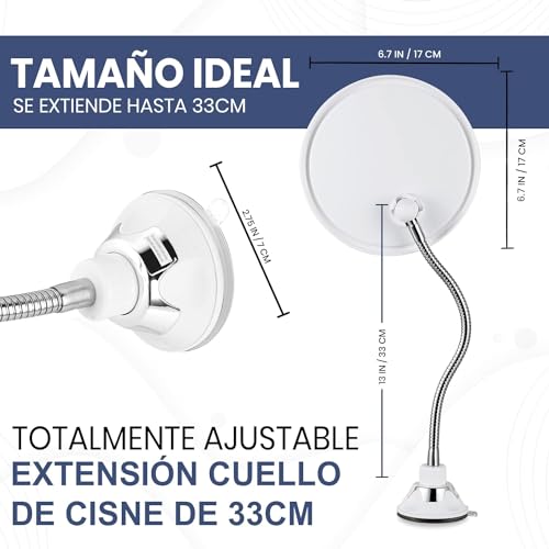 Miniatura 4 de Mirrorvana Espejo De Afeitado Antivaho Flexible Para Ducha Con Ventosa Y Giro De 360 - Espejo Redondo De Baño Irrompible - 17 Cm De Diámetro