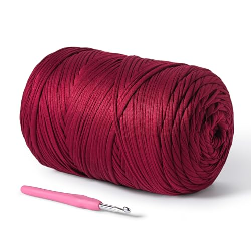 Image of 800g T-Shirt Yarn for Crocheting Crafts /Bags /Basket /Coaster,Hand Knitting Tshirt Yarn for Crochet,228yds T Shirt Yarns with High Elastic Thick Yarns Polyester Fabric(Burgundy)