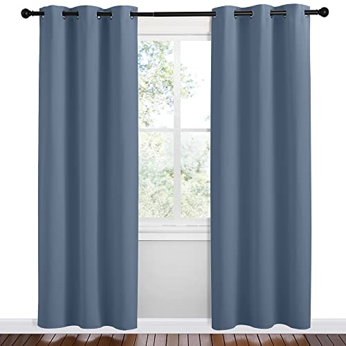 Image of NICETOWN Short Curtains for Kitchen, Stone Blue, 1 Pair, 42 inches Wide by 78 inches Long, Thermal Insulated Solid Grommet Blackout Window Treatment Curtain Panels for Loft, Cafe