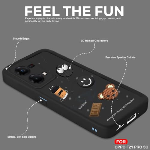 Image of AESTMO Back Case Cover for Oppo F21 Pro 4G Cover | Cute Fun Cartoon 3D Ball | Coffee Silicone Case | Full Body Protection | Camera Protection Back Cover for Oppo F21 Pro 4G (Black)
