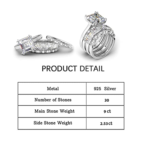 Jeulia 4Pc Asscher Cut Sterling Silver Ring Set Cubic Zirconia Cz Engagement Anniversary Eternity Promise Wedding Band Ring Set With Jewelry Box  thumb #1