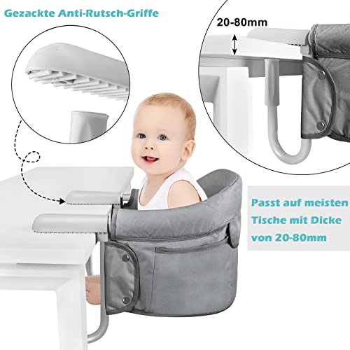 Miniatura 3 de Uisebrt Asiento De Mesa Plegable Para Bebé, Silla Alta Para Bebé, Elevador De Asiento Para Niños Con Pinzas Antideslizantes Y Cinturón De Seguridad, Trona Portátil Para Niños, Silla De Viaje Para Casa