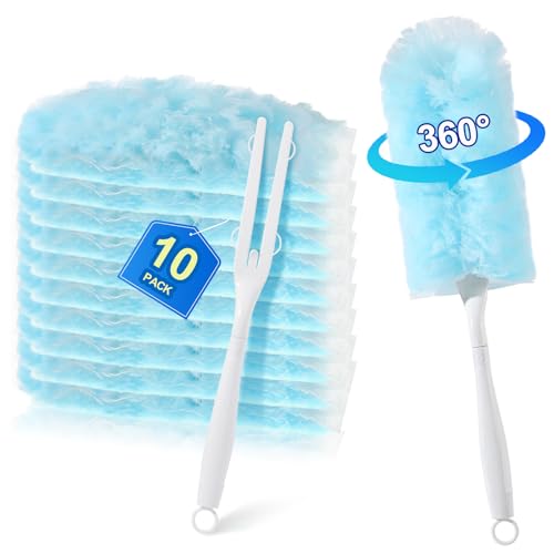 wlich 10 PCS Disposable Dusters Refills, Bulk Heavy Duty Dusters Refills 360 Degree Dusters Blue Electrostatic Replacement Head, Duster for Cleaning Blinds Ceiling Fans Furniture Dusting