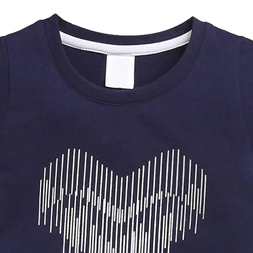 Image of Hopscotch Girls Cotton Heart Print Slim-Fit T-Shirt in Blue Color