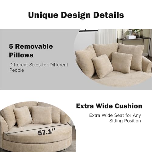 Sillón grande redondo con ruedas color beige miniatura 4