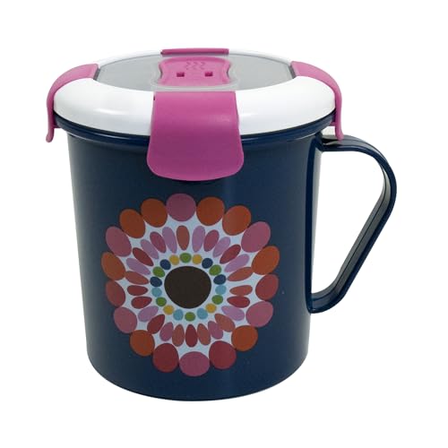 French Bull 23 oz Soup Mug With Handle and Vented Lid Food Storage-Cool Grip Leak Proof Dishwasher and Microwave Safe Lunch Travel Airtight (Dark Blue)