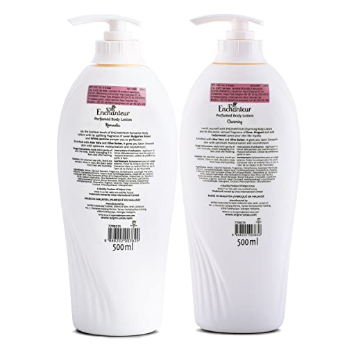 Image of Enchanteur Romantic Perfumed Body Lotion 500ml with Aloe Vera & Olive Butter for Silky Smooth Skin & Enchanteur Charming Perfumed Body Lotion 500ml with Aloe Vera & Olive Butter for Satin Smooth Skin