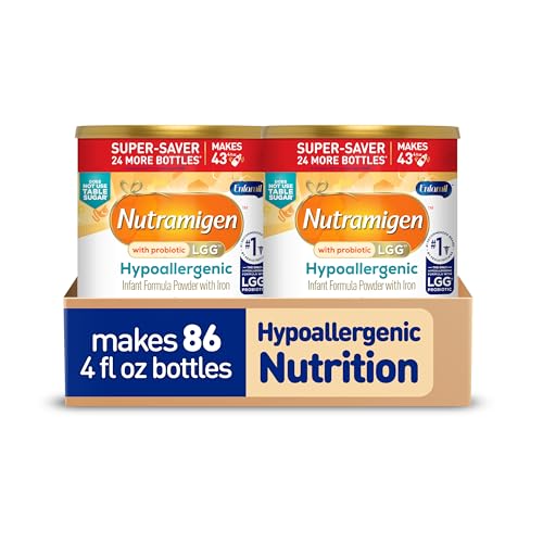 Image of Enfamil Nutramigen Hypoallergenic Baby Formula+ Iron,Lactose Free,Colic Relief from Cow's Milk Allergy Starts in 24 Hours,Brain Building DHA,Probiotic LGG for Immune Support, 27.8 Oz Can (Pack of 2)