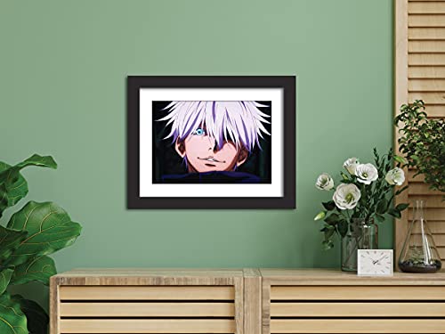 Image of TenorArts Satoru Gojo Poster Jujutsu Kaisen Anime Posters Laminated Photo Frame Painting with Matt Finish Black Textures (12inches x 9inches)