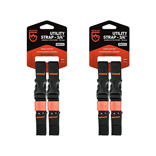 Image of GEAR AID Utility Straps with Side-Release Buckle, Secure and Compress Camping, Biking, Hunting, Boating Gear, 3 /4 inch Width, 40 inch Length, 2 Pack