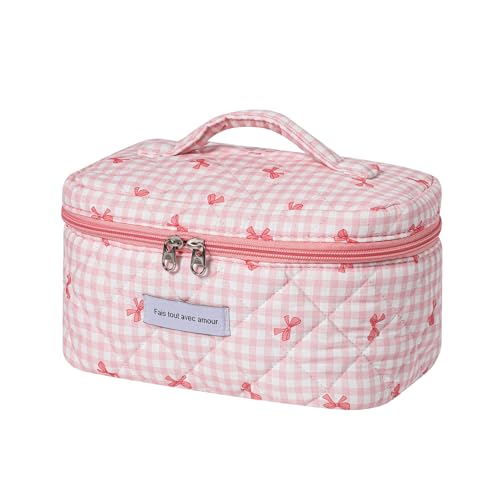 Sac maquillage voyage uekeboag grand carreau rose nœud