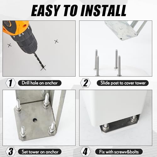 Image of Hicarer 1 Set 5 inch x 5 inch x 36 inch Vinyl Fence Concrete /Wood Post Mount Tower with Mounting Kit Heavy Duty Fence Post for Vinyl Newel Posts Repair - Galvanized Steel, 300 lbs Load Capacity