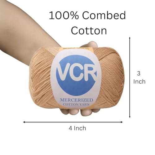 Image of VCR 4 Ply Light Brown 100% Mercerized Cotton Yarn, 60 Grams Hank, 190 Meters Length, Cotton Combed Ball, Smooth and Glossy Crochet Yarn for Crochet and Knitting, Pack of 1, Suitable for DIY Crafts
