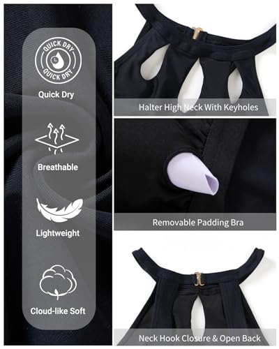 Tempt Me High Neck Tankini Top Backless Bathing Suit for Women Key Hole Swimsuit Swim Top Only2