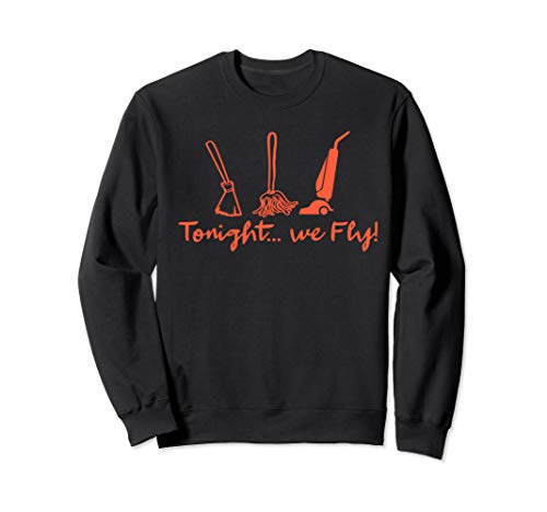 Halloween witches flying on broom, mop and vacuum cleaner Sweatshirt