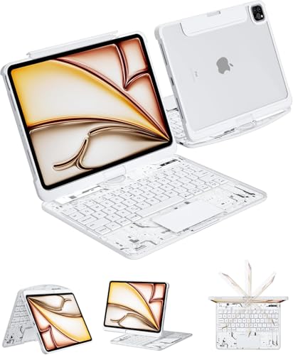 �yLucrela�z iPad Pro 11�C���` (M4/M5 2024/2025) �L�[�{�[�h�P�[�X �}���`�^�b�`�g���b�N�p�b�h�t�� 360°��]�N���A�P�[�X 7�F�o�b�N���C�g�L�[�{�[�h LCD�p���[�f�B�X�v���C �y���V���z���_�[���� �z���C�g