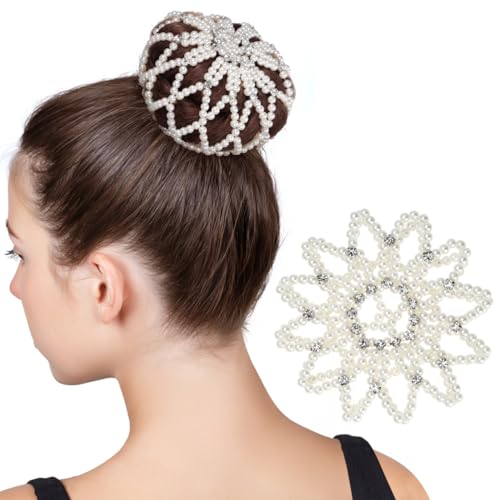 SAFIGLE Elastic Pearl Hair Snood Handmade Crochet Hairnet