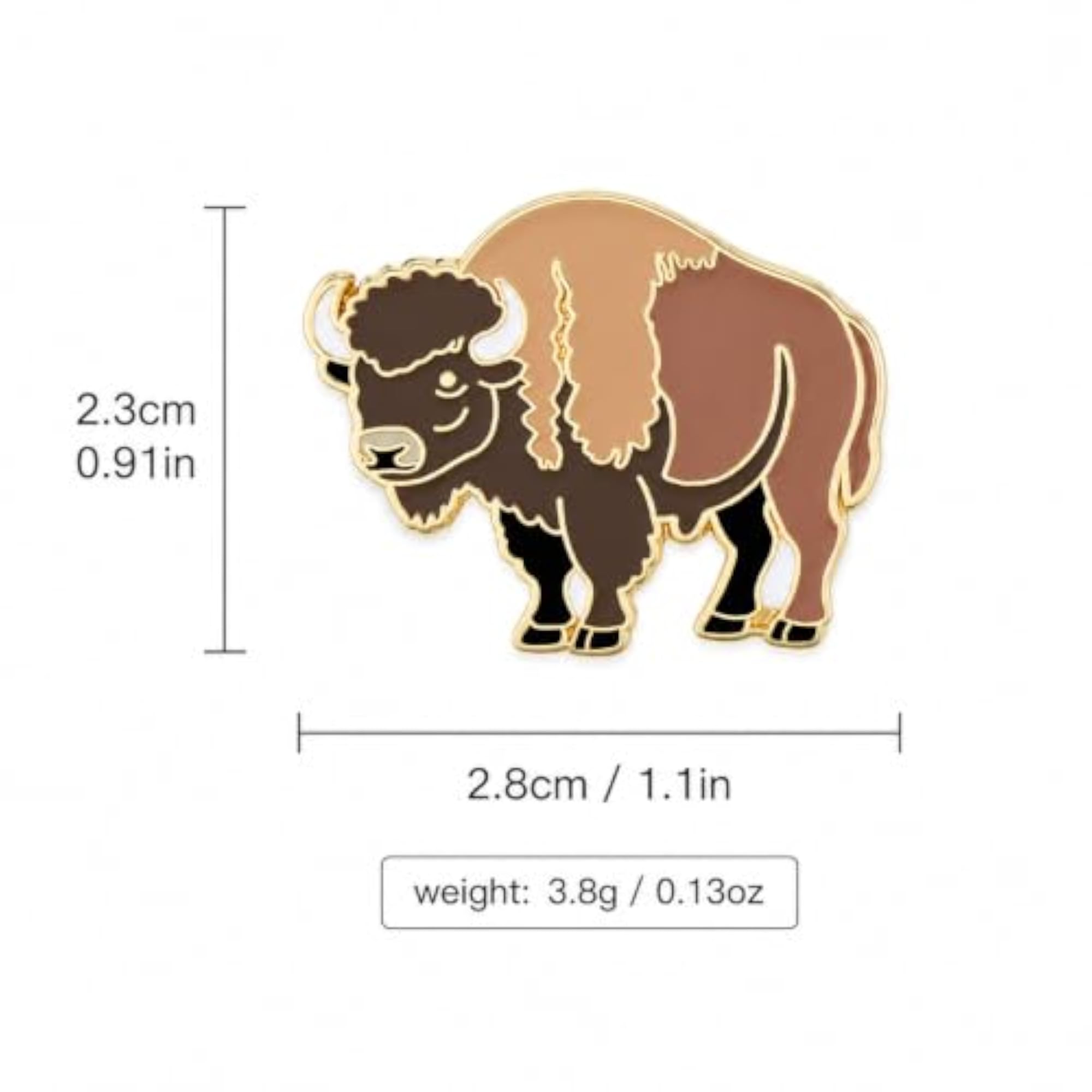 Gold Buffalo Enamel Pin, Vintage Animal Brooch