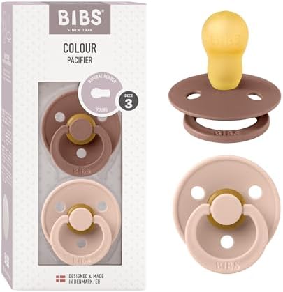 BIBS Colour Soother 2-Pack, BPA Free Dummy Pacifier, Round Nipple. Natural Rubber Latex, Size 2 (6-18 Months), Coral/Ruby