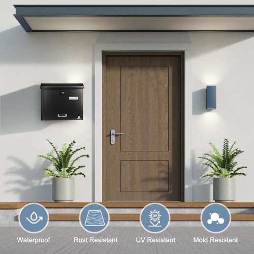 KINGCEPHAS Wall-Mounted Mailbox with Combination Lock, Large Capacity,Waterproof Post Box, Wall Installed Outdoor High Rust Resistance Letterbox,Mailboxes for Outside (Black) by KINGCEPHAS - Image 7