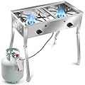 ARC Double Burner Propane Stove, Stainless Steel Camping Stove with 150,000 BTU/H, Easy-Assemble, 20PSI Regulator and Hose, Ideal for Outdoor Cooking,Camping and Gatherings (Stainless Steel)