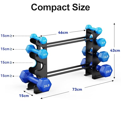 4-Tier Dumbbell Rack Stand for Home Gym – Compact Weight Rack for Dumbbells, Free Weights, Heavy-Duty Steel Storage Rack for Neoprene & Hex Dumbbel (Dumbbells Not Included) - 6