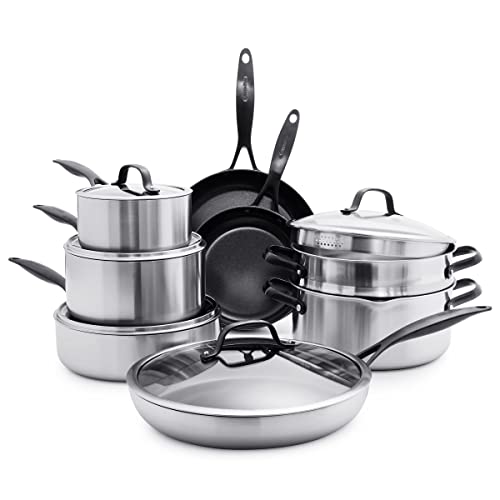 Comparison: Best Greenpan Venice Pro Costco 7 GreenPan Venice Pro Noir Tri-Ply Stainless Steel Healthy Ceramic Nonstick 13 Piece Cookware Pots and Pans Set, Matte Black Handle, PFAS-Free, Multi Clad, Induction, Dishwasher Safe, Oven Safe, Silver