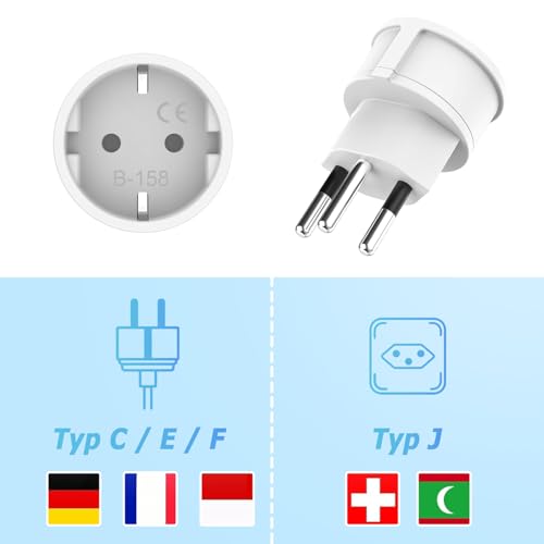 Oblinple 3 Stück CH Steckdose, Schweiz Reiseadapter, DE auf Schweiz Adapter, EU auf Schweizer Steckdosenadapter, Deutschland Schweizerland Steckdose, Schuko EU zu Typ J Stecker für Malediven, Ruanda