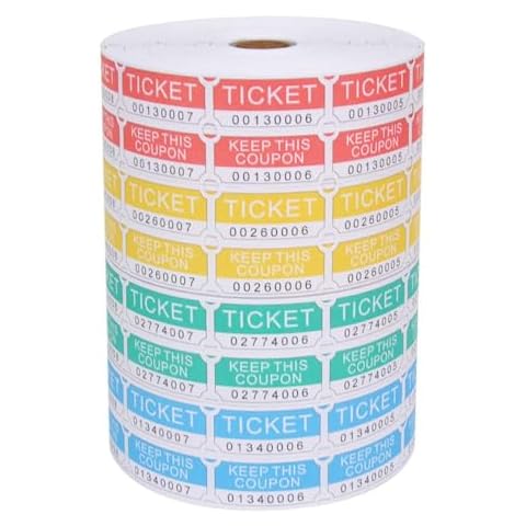 L LIKED 8000 Assorted Double Raffle Tickets 2000 per Roll 50/50 (Blue, Green, Red, Yellow) Cover