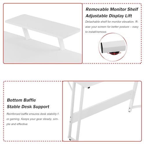 Image of L Shaped Gaming Desk, 50 inch Corner Desk, Spacious Dual Tops, P2 Particleboard, Metal Z-Legs, Adjustable Non-Slip Pads, Scratch /Waterproof, Multi-Use Home Office /Game Room /Dorm