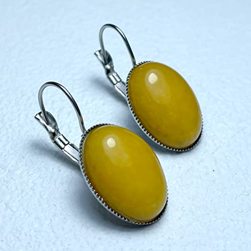 Hqfjw Natural Oval Yellow Agate Onyx Stone Crystal Quartz Drop Earrings,Platinum Plated Silver Healing Genuine Gemstone Dangle Earrings Jewelry Gift For Women Girls (H_Yellow Agate) #TOP2