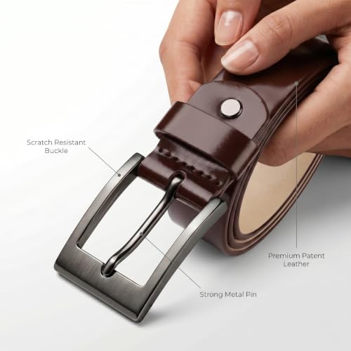 Image of Genuine Leather Belt for Men - Premium Formal & Casual Belt with Metal Buckle - Durable Adjustable Waist Belt for Jeans, Trousers & Office Wear