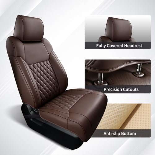 Image of Huidasource Tacoma Coffee Seat Covers, Front and Rear FullSet Leather Truck Seat Cushion Cover Custom Fit for Toyota Tacoma 2024-2026 Crew Cab SR, SR5, Limited, TRD Sport /Off-Road,Trailhunter
