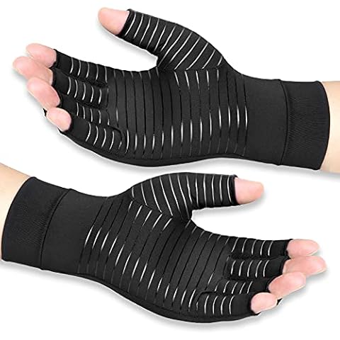 Vlela Copper Arthritis Compression Gloves Women Men Relieve Hand Pain Swelling and Carpal Tunnel Fingerless for Typing, Support for Joints, Medium Cover