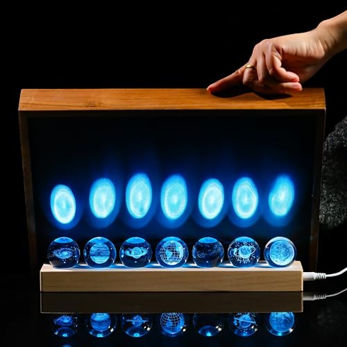 Image of Qianwei 3D Solar System Crystal Ball - 7pcs Space Science Astronomy Gifts Decor Glass Figurines Statue Stuff Planet Lamp for Room Decorations Keepsake Paperweight