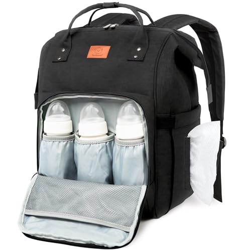 KeaBabies Baby Diaper Bag Backpack – Large Baby Bag for Boys, Girls, Waterproof Multi Function Travel Diaper Backpack with Changing Pad, Durable Travel Essentials for Moms and Dads (Trendy Black)