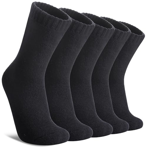 FNOVCO ウールソックス 女性用 冬用 暖かい ハイキングブーツ 厚手 保温 快適 クルーソックス 5足組, ブラック, One Sizeの商品画像（Amazon）