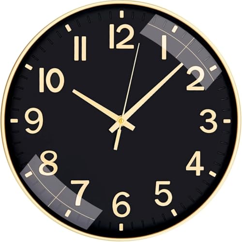 Image of TEKCOOL Plastic Digital Wall Clock 12" Silent Quartz Decorative Latest Non-Ticking Classic Clock Battery Operated Round Easy to Read for Room/Home/Kitchen/Bedroom/Office/School (Gold Black)'