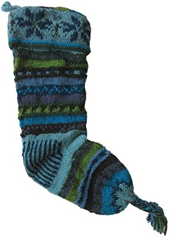 Handknit Wool Christmas Stockings (Teal Green Stripe)